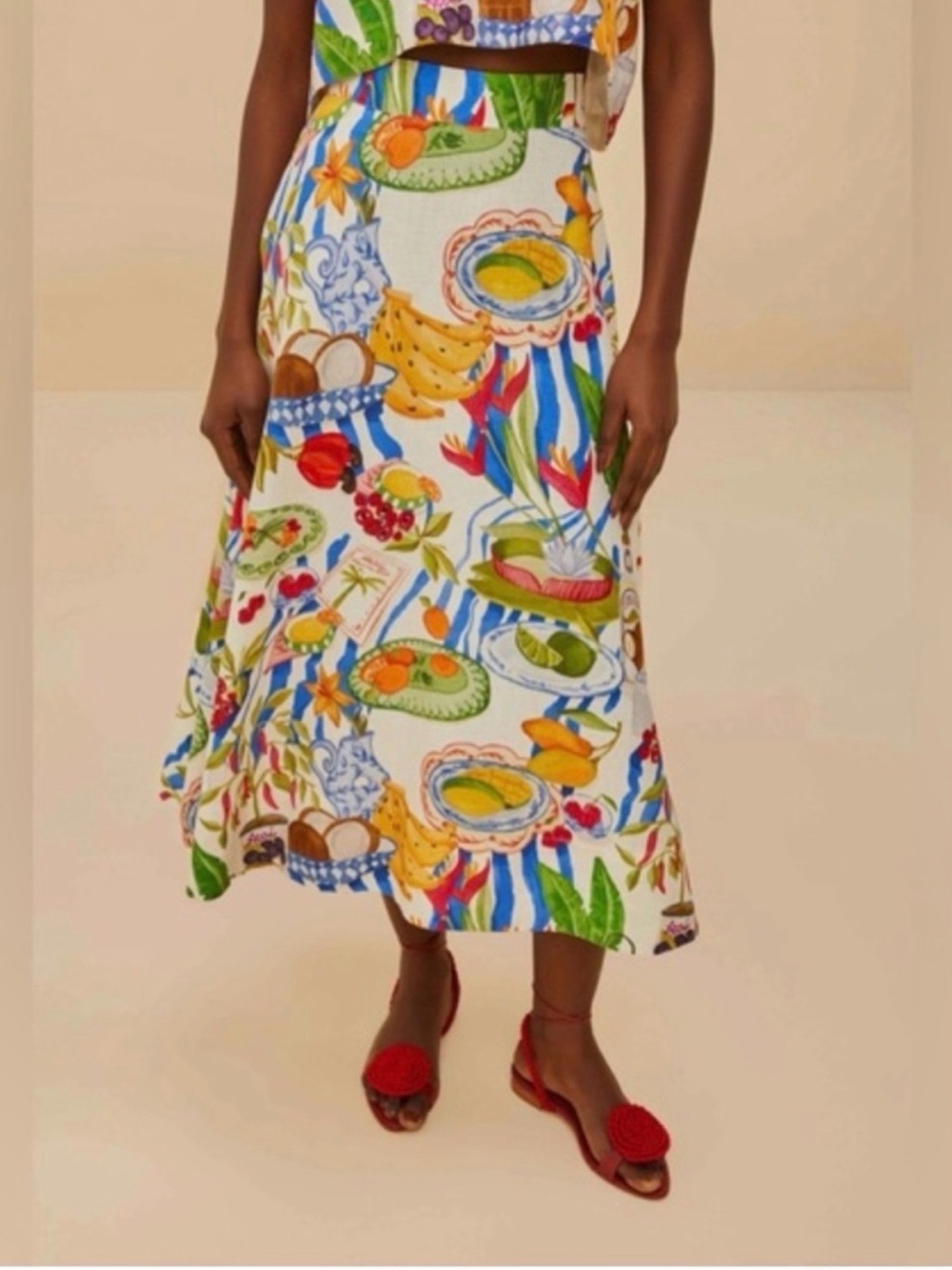 FARM Rio Off-White Fresh Table Midi Skirt - Picture 1 of 4